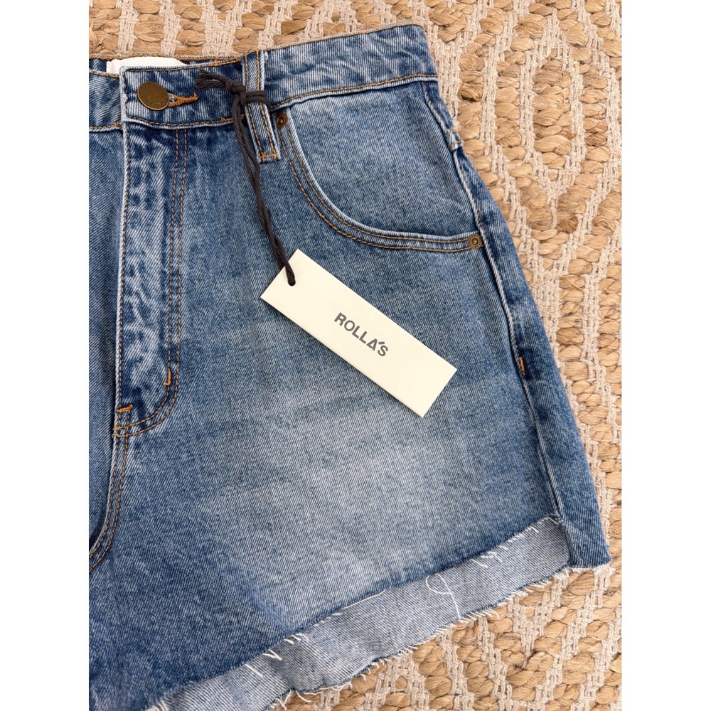 Rollas Dusters Short Light Blue Denim High Rise Raw Hem Size 27 NEW - Picture 3 of 7
